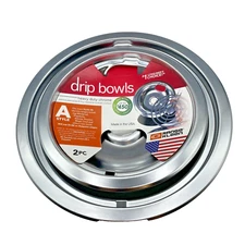 2 Piece 8” A Style Chrome Drip Bowls Oven Pans by Range Kleen 8 inches  -  New