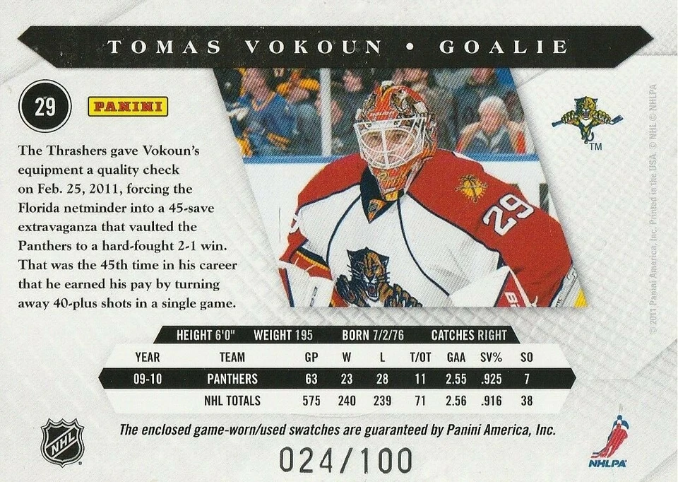 2010-11 Luxury Suite Jerseys Sticks #29 Tomas Vokoun/100 - Image 2 of 2