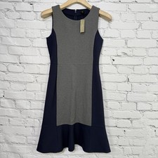 J Crew Sleeveless Ponte Knit Dress Size 0 Navy Gray Colorblock Ruffle Hem A4162