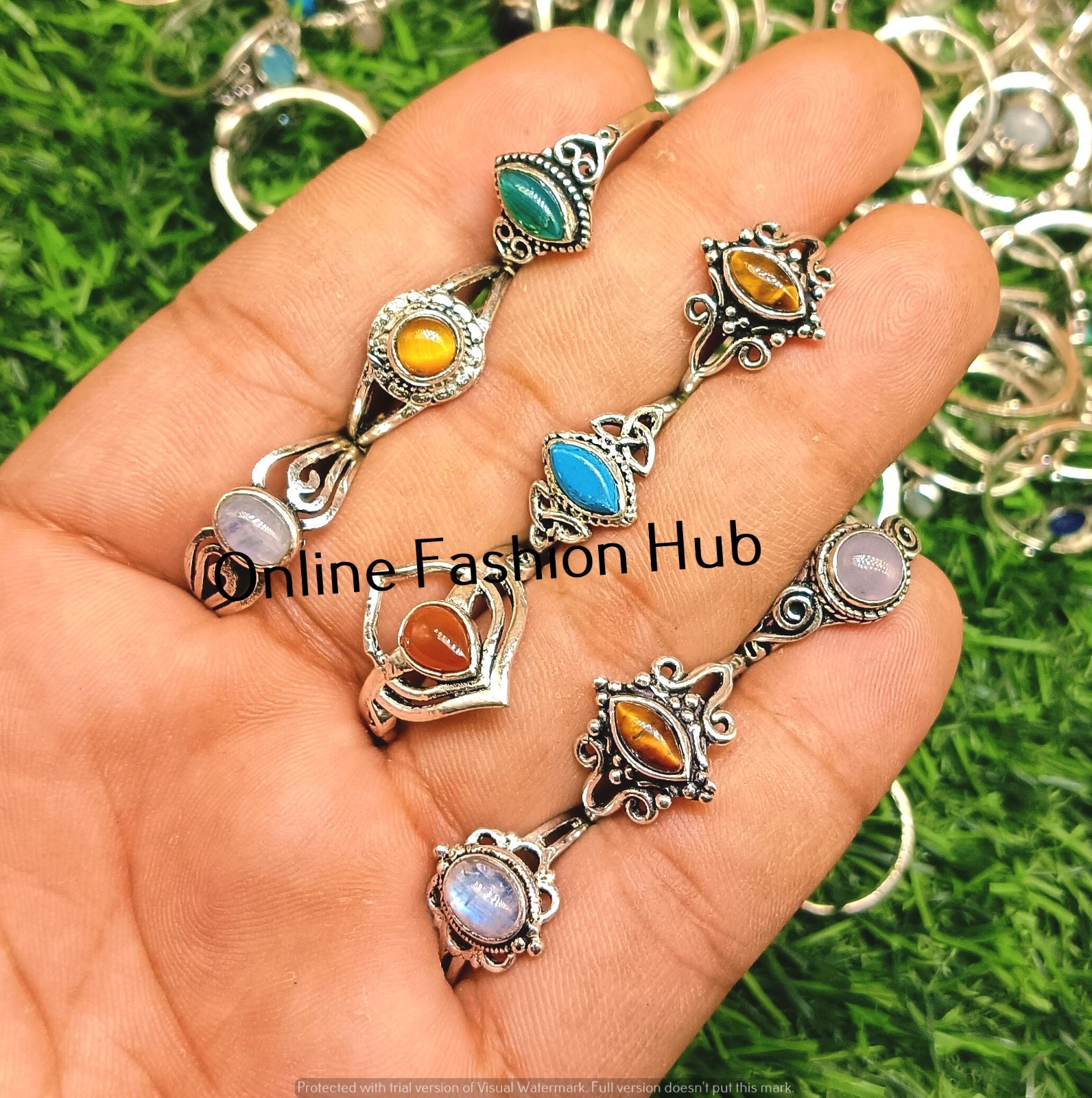 Lotto anelli nuovi placcati argento sterling 925 placcato labradorite fuoco e pietre preziose mix gioielli foto 2