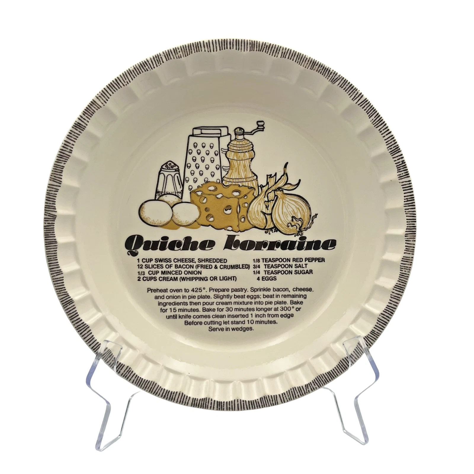 Vintage 1983 Royal China Quiche Lorraine Recipe Pie Plate Made in USA