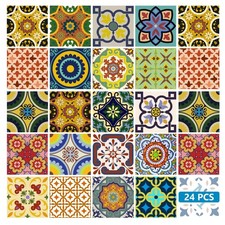 Backsplash Tile Stickers 24 PC Set Traditional Talavera Tiles Stickers Bathro...