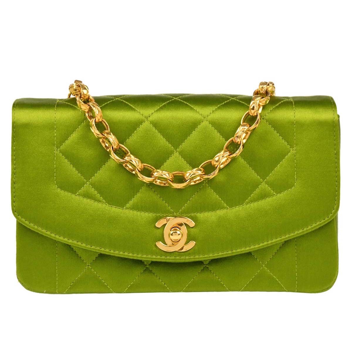 Chain Vintage Green Chanel Bag Chanel Green Satin Diana Shoulder
