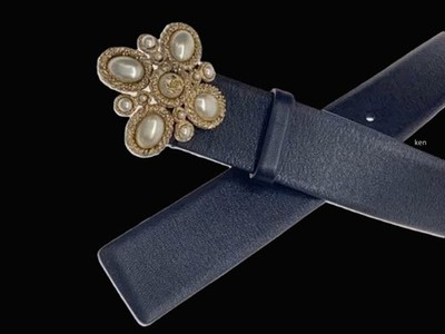 CHANEL BELT AUTH Gold Medal Coin Black Leather kenkenjp COCO CC Flower Pearl