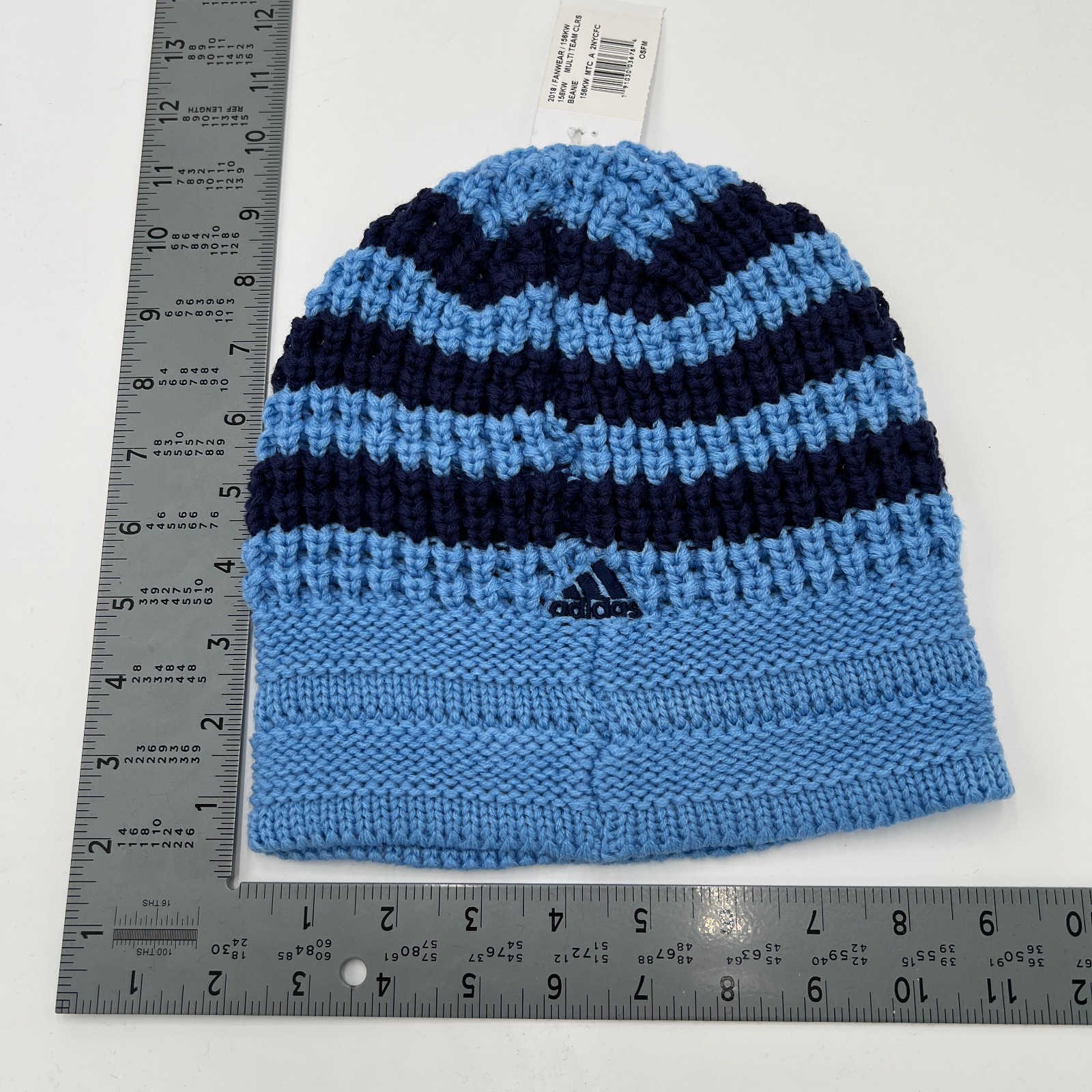 Adidas Unisex OSFA Blue Striped Knit New York City FC MLS Winter Beanie Hat NWT thumbnail 6