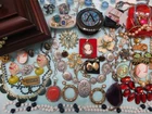 JEWELRY Lot +50p TRIFARI COACH 925 Compact Locket brooches,rings Cameos Vtg-Now
