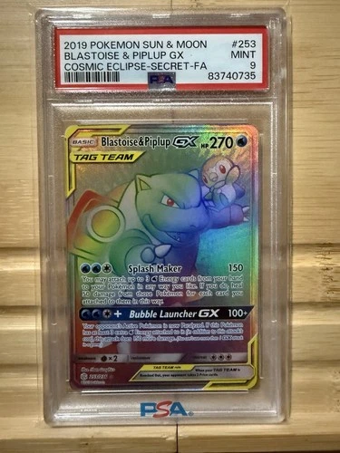 Blastoise & Piplup GX (Secret) 253/236 Sm-Cosmic Eclipse Holo PSA 9