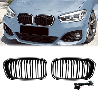 Für BMW 1er F20 F21 2015-2019 Kühlergrill Doppelsteg Glanz Schwarz Mit LED-Licht