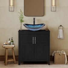 30" Freestanding Bathroom Vanity w/ Vessel Sink, Pop-Up Drain  Storage Cabinet
