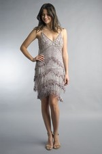 Beaded Fringe V-Neck Cocktail Dress