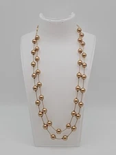 Vintage Monet Gold Faux Pearl Double Stranded Necklace