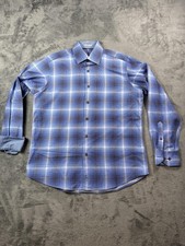 Tailorbyrd Shirt Mens XL Blue Plaid Classic Fit Flip Cuff Button Down Contrast