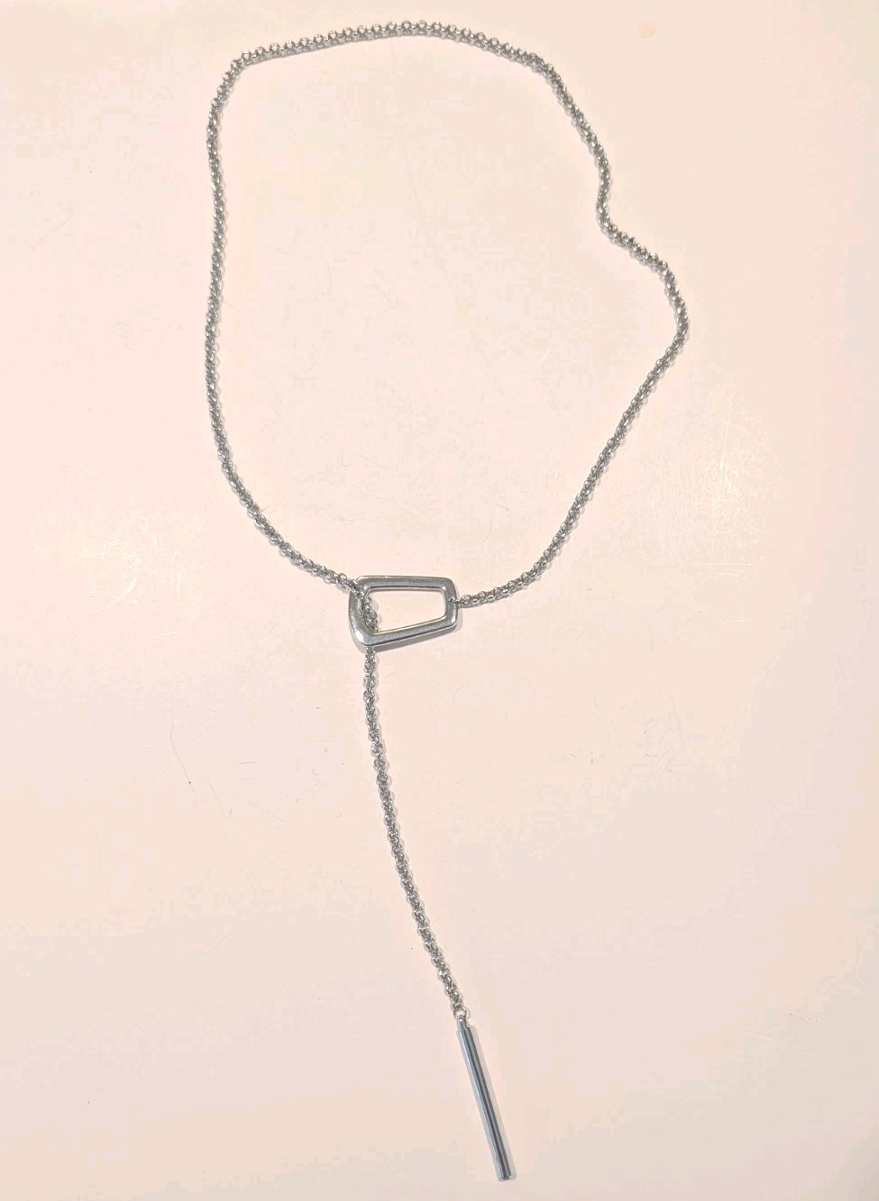 Silver Tone Lariat Bar Geometric Pendant Metal Necklace Cable Chain