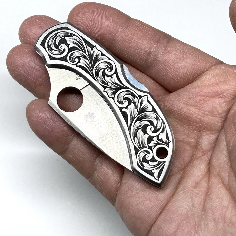 Navaja de bolsillo de acero inoxidable Spyderco Dragonfly grabada a mano NO grabado láser EDC Foto 4 de 4