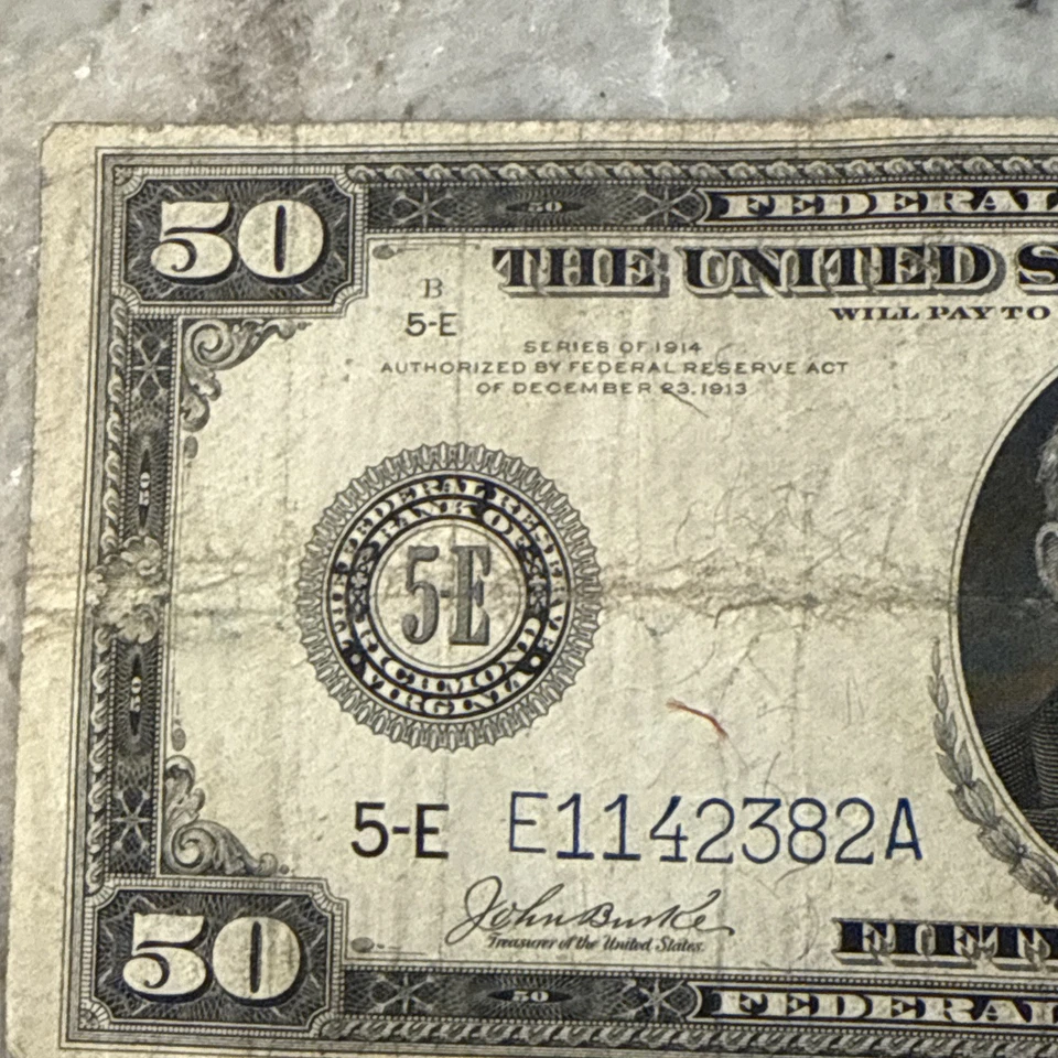 1914 $50 Large Size FRN Richmond (5-E) Fr. 1042 - Image 2 of 4