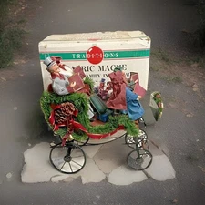 Vintage Traditions Fabric Mache Caroling Family In Carriage Centerpiece Display