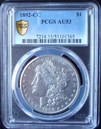 1892-CC Morgan Silver Dollar - PCGS AU 53 - Gold Shield