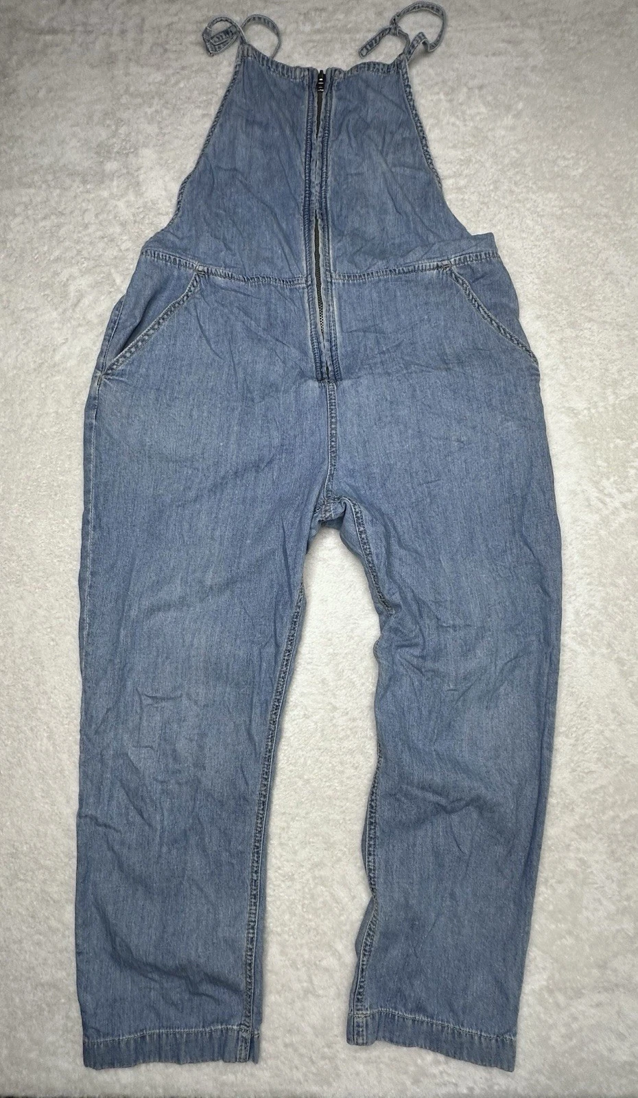FREE PEOPLE Women Size S Denim Overalls Jumper One-Piece Zipper Front Relaxed
