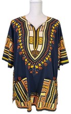 OGGI XL African Dashiki Multi-Color 100 Cotton SS Tunic Top Front Pkts Unisex