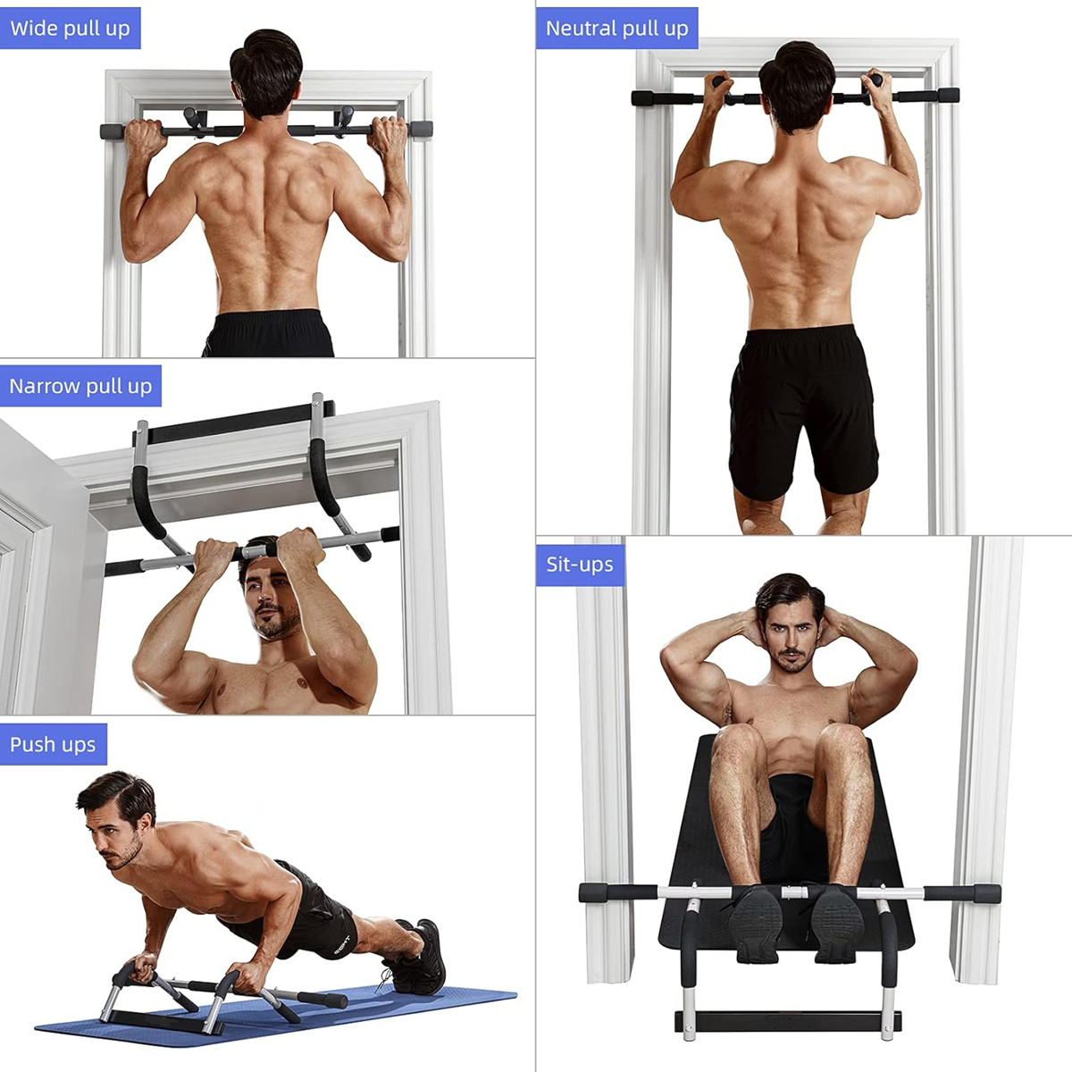 Pull Up grip Bar hanging Door frame 350 lb Capacity Sturdy Construction Home Gym
