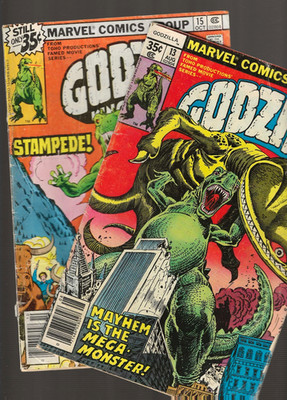 Godzilla King of The Monsters #'s 13 & 15 Nice Low Grade Books Marvel 1978