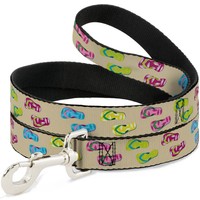"Dog Leash Tropical Flip Flops Tan/Multi Color Narrow 0.5\" (Us Import)"