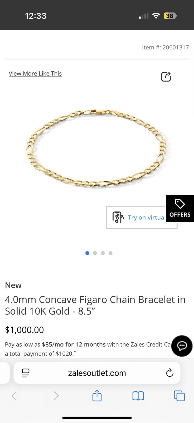 4.0mm Concave Figaro Chain Bracelet in Solid 10K Gold - 8.5”