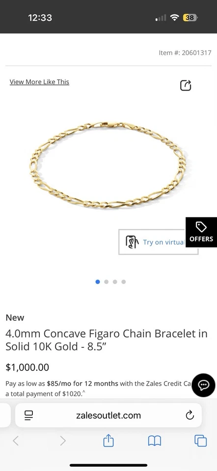Pulseira de corrente côncava Figaro 4,0 mm em ouro maciço 10K - 8,5” - Imagem 2 de 4