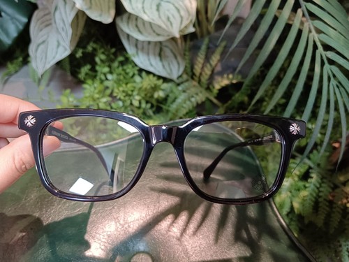 Chrome Hearts Black Frame with Silver Cross-Hatch Pattern Glasses 52-19-153