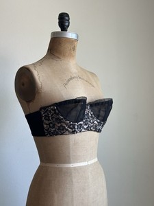 Vintage Lingerie 1940s 50s Lady Marlene Bra Boned Sheer Cup Strapless 36 B Lace