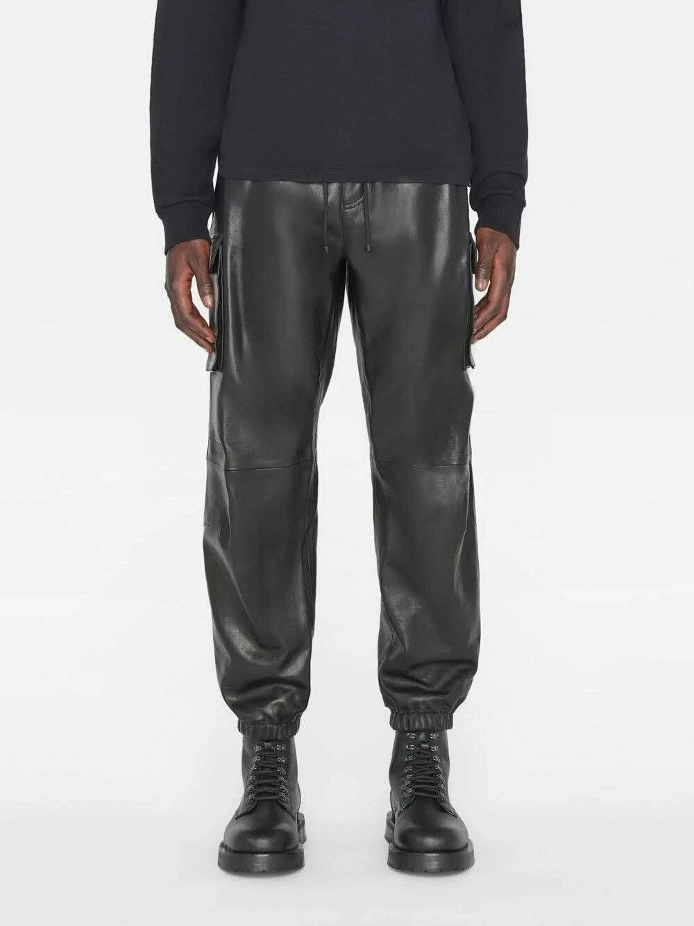 Mens Leather Black Cargo Style Pant| Genuine Lambskin Leather Joggers trouser 34