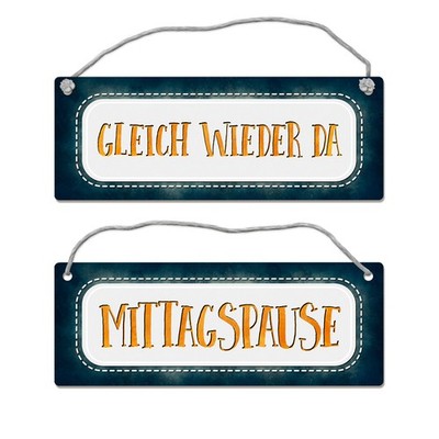 Mittagspause oder Gleich wieder da Wendeschild mit Kordel für die Bürotüre Büro