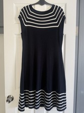 Eliza J Dress Size 12 Blue/Ivory Striped Fit & Flare Nautical Knit
