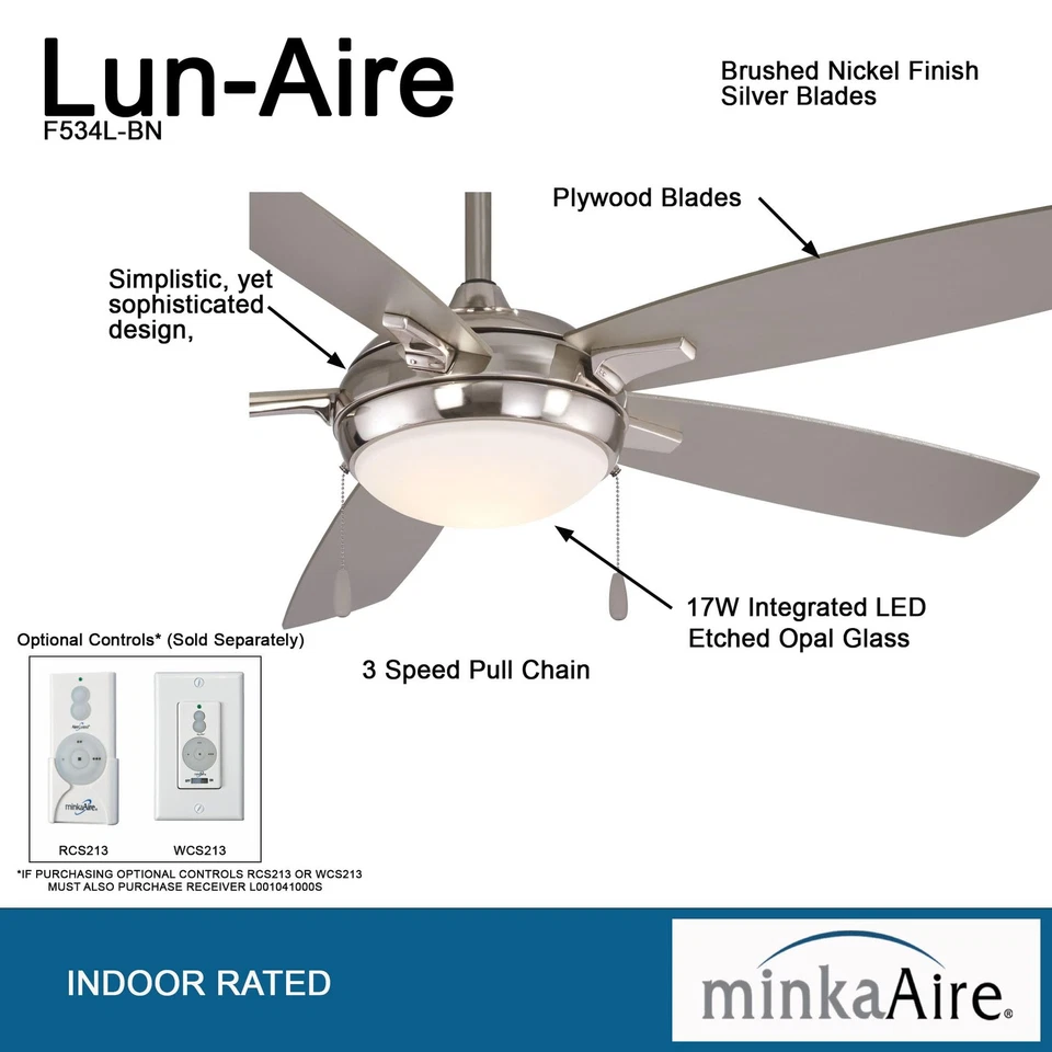 Minka-Aire F534L-BN Lun-Aire LED 54" Ceiling Fan, Brushed Nickel - Image 2 of 4