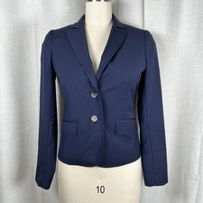 J Crew Suiting Blazer Navy Blue Pinstripe Wool Suit Jacket Women's 4 Preppy