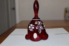 Fenton Ruby Red Hand Bell UV Cadmium Glow Gold Silver Floral Signed & No. 1441