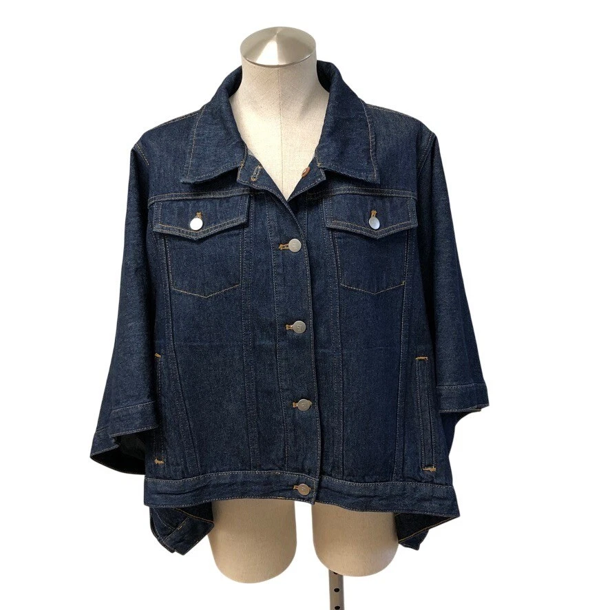 Pilcro Denim Jacket Women Small Medium Dark Poncho Style Wide Sleeve Lagenlook