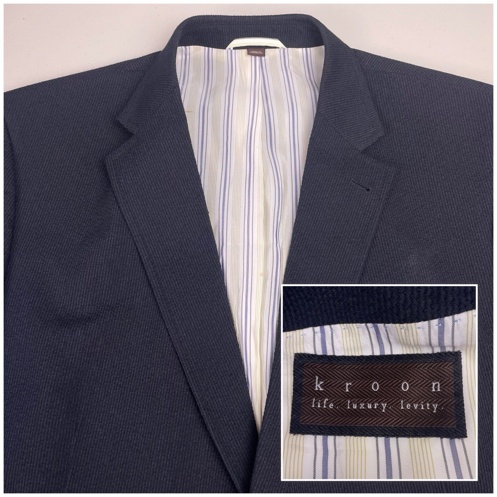 Kroon 46R Mens Black Seersucker Blazer 2 Button Dual Vent Sport Coat VGUC-image