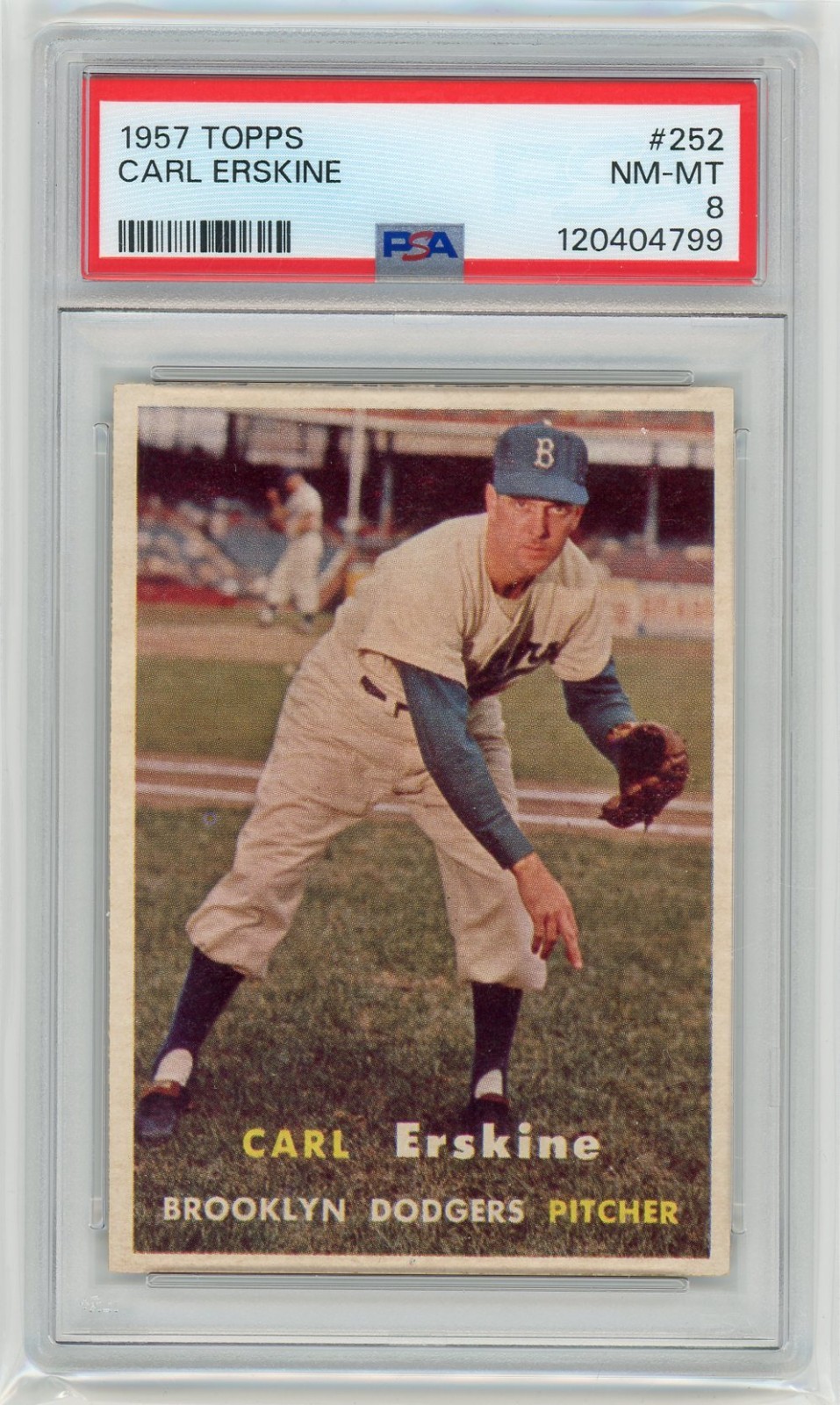 1957 Topps #252 CARL ERSKINE - PSA 8