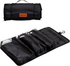Hanging Roll-Up Toiletry Bag, Detachable 2-Size Unisex Black Travel Organizer