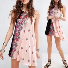 Free People It's a Cinch Boho Cottagecore Black Pink Floral Slip Dress Large
