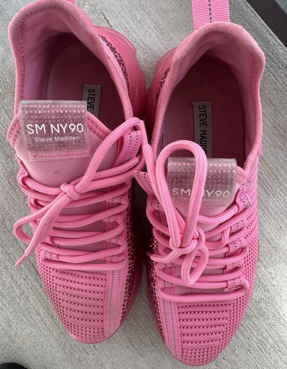 SAOLA Steve Madden Maxima Rosa Strass Sneakers Donna 7M SM NY90 Suola Grossa...