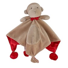 Carters Monkey Lovey Rattle Tan with Red Silky Back Security Blanket Boy Girl