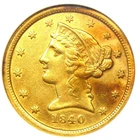1840-C Liberty Gold Half Eagle $5 - ANACS AU50 Detail - Rare Charlotte Gold Coin