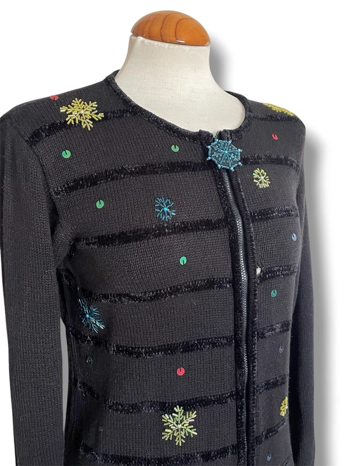 THE QUACKER FACTORY. Vintage Christmas Cardigan. Size XS. Snowman. Sequins. - Image 2 of 4