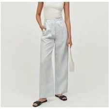 Women Reformation 100% Linen Vesta Pant Wide Leg in Sourdough Stripe Size 8