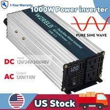 WZRELB 1000W Pure Sine Wave Inverter DC 36V to AC 110V 120V Power Converter camp