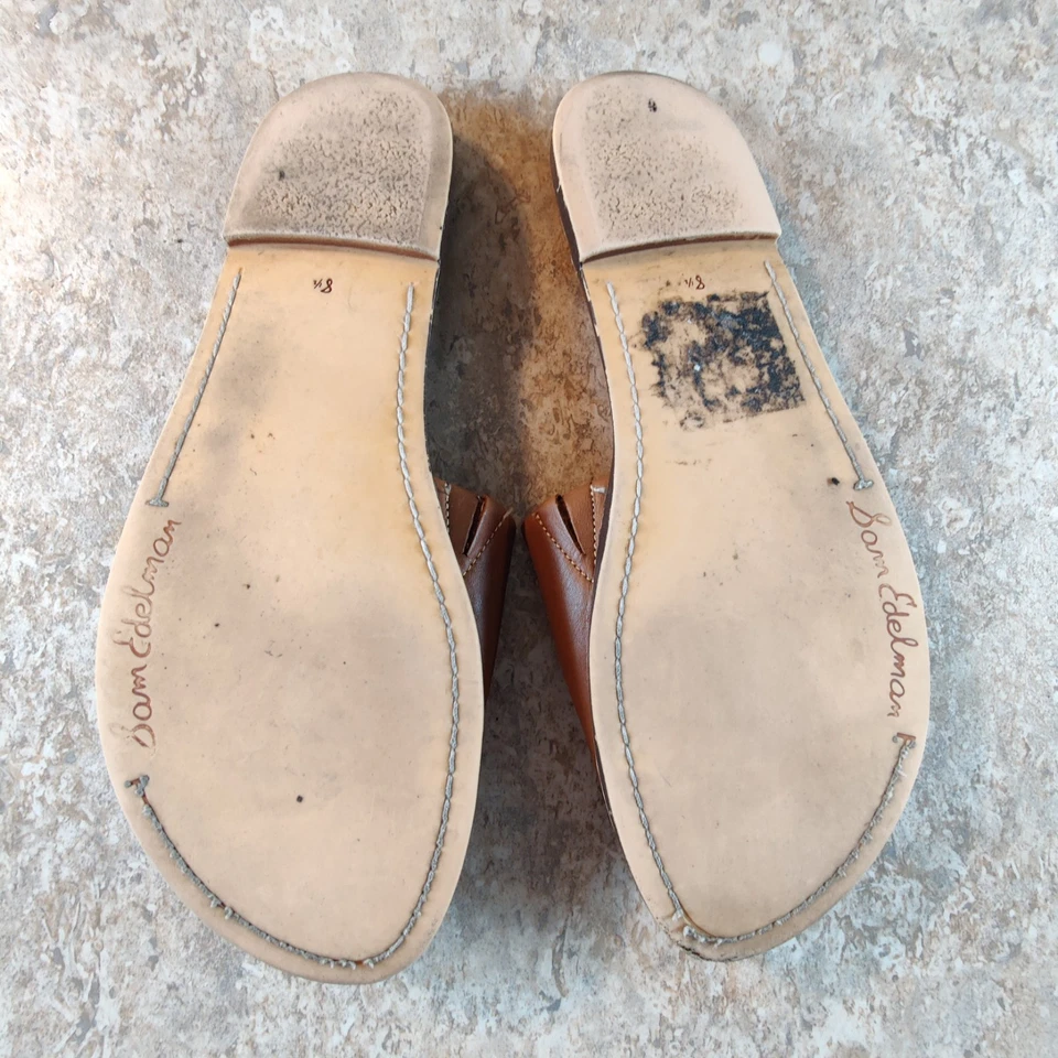 Sam Edelman Brown Leather Flat Slide Sandal Open Toe Flip Flops Women's Size 8.5 - Image 4 of 4