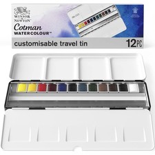 Winsor  Newton Cotman Watercolor Paint Set, Customisable Travel Tin, 12 Half...