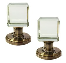 Clear Crystal Smooth Solid Square Glass Mortice Door Knob Set Antique Brass Base